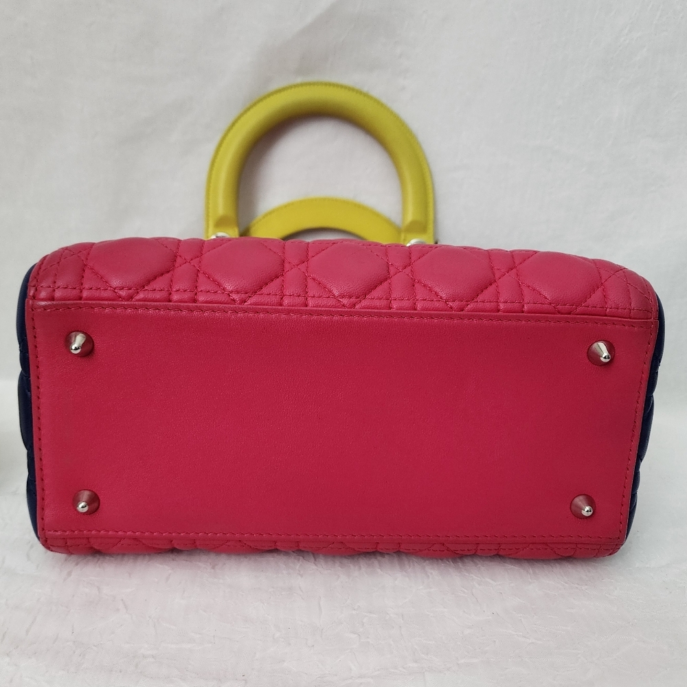 Auth Dior Lady Dior Lambskin Cannage Medium Pink Handbag - Picture 13 of 15
